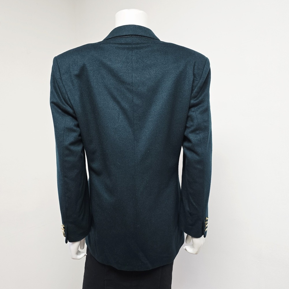 Burberrys England Blazer Jacket Size 10 Wool Cashmere Double Breasted Green Prep - Picture 3 of 16
